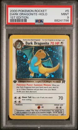 PSA 9 MINT Dark Dragonite 5/82 1st Edition Team Rocket Vintage Pokemon🌀SWIRL!🌀 - Image 1