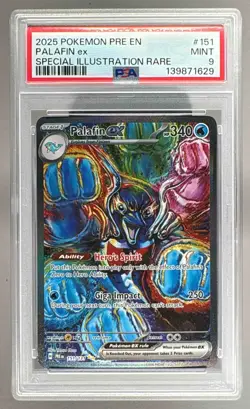 139871629 Palafin ex 2025 Pokemon SV Prismatic Evolutions #151 SIR PSA 9 - Image 1