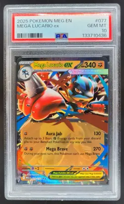 2025 Pokemon Mega Evolution Lucario ex #077/132 Double Rare PSA 10 B BK3 - Image 1