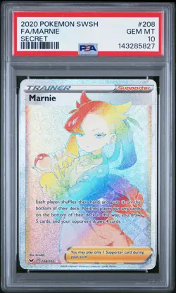 2020 POKEMON SWORD & SHIELD SECRET #208 FULL ART/MARNIE PSA 10 - Image 1