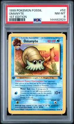 1999 POKEMON FOSSIL 1ST EDITION #52 OMANYTE PSA 8 - Image 1