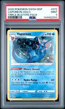 2020 POKEMON SWSH BLACK STAR PROMO TRIPLE BLISTERS PACK #072 VAPOREON-HOLO PSA 9 - Image 1