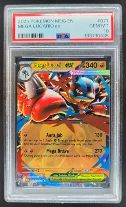 2025 Pokemon Mega Evolution Lucario ex #077/132 Double Rare PSA 10 A BK3 - Image 1