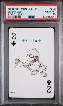 2000 POKEMON GOLD VERSION PLAYING CARDS 2 OF CLUBS #235 SMEARGLE PSA 10 - Image 1