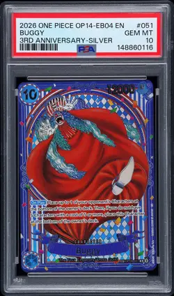 2026 ONE PIECE OP14-EB04-THE AZURE SEA'S SEVEN 3RD ANV-SILVER #051 BUGGY PSA 10 - Image 1