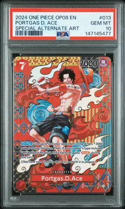 2024 ONE PIECE OP08-TWO LEGENDS SPECIAL ALTERNATE ART #013 PORTGAS D. ACE PSA 10 - Image 1