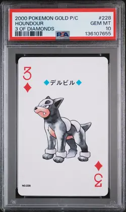 2000 POKEMON GOLD VERSION PLAYING CARDS 3 OF DIAMONDS #228 HOUNDOUR PSA 10 - Image 1
