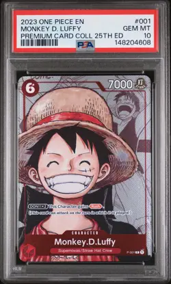 2023 ONE PIECE PREMIUM BANDAI CARD COLL 25TH EDITION #001 MONKEY D. LUFFY PSA 10 - Image 1