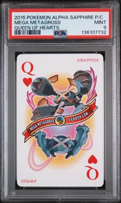 2015 POKEMON ALPHA SAPPHIRE PLAYING CARDS QUEEN OF HEARTS MEGA METAGROSS PSA 9 - Image 1