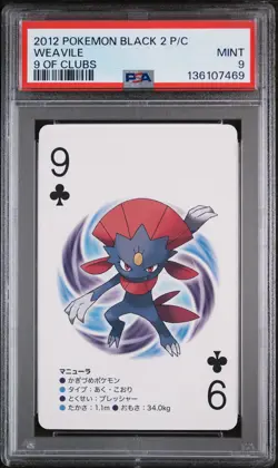 2012 POKEMON BLACK 2 PLAYING CARDS 9 OF CLUBS WEAVILE PSA 9 - Image 1