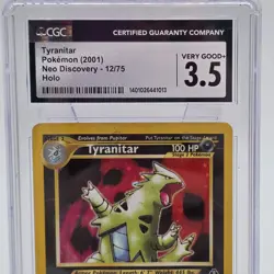 Tyranitar Holo 12/75 Neo Discovery 2001 Pokemon Card CGC 3.5 Very Good+ - Image 2