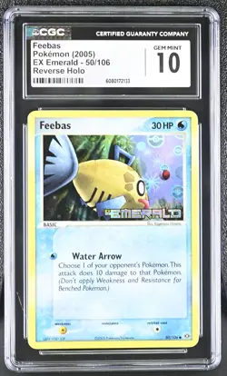 CGC 10 GEM MINT Feebas 2005 EX Emerald 50/106 Reverse Holo Stamped Pokemon Card - Image 1