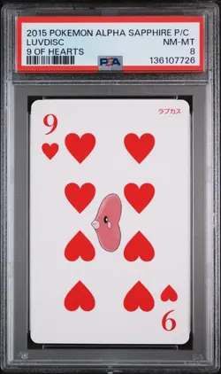 2015 POKEMON ALPHA SAPPHIRE PLAYING CARDS 9 OF HEARTS LUVDISC PSA 8 - Image 1