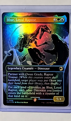 MTG Magic The Gathering Jurassic Park World Borderless Foil Blue Loyal Raptor LP - Image 1