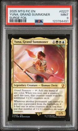 2025 MTG FINAL FANTASY COMMANDER SURGE FOIL #0227 YUNA, GRAND SUMMONER PSA 9 - Image 1