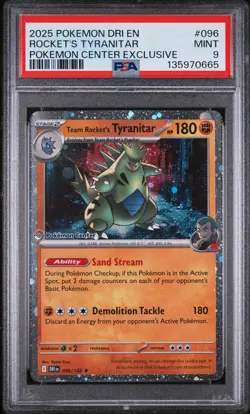 2025 POKEMON DRI POKEMON CENTER EXCLUSIVE #096 TEAM ROCKET'S TYRANITAR PSA 9 - Image 1