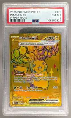 108957824 Pikachu ex 2025 Pokemon SV Prismatic Evolutions #179 PSA 8 - Image 1