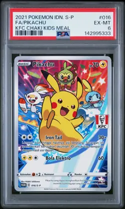 2021 POKEMON INDONESIAN S PROMO KFC CHAKI KIDS MEAL #016 FULL ART/PIKACHU PSA 6 - Image 1