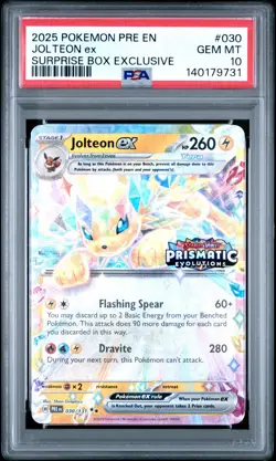 2025 POKEMON PRE SURPRISE BOX EXCLUSIVE #030 JOLTEON EX PSA 10 - Image 1