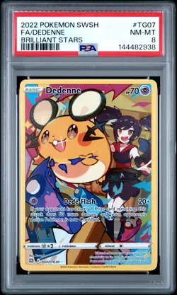 2022 POKEMON SWORD & SHIELD BRILLIANT STARS #TG07 FULL ART/DEDENNE PSA 8 - Image 1