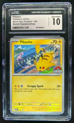 2023-25 Pokemon SV Black Star Promos Pikachu World Championships #190 CGC 10 - Image 1