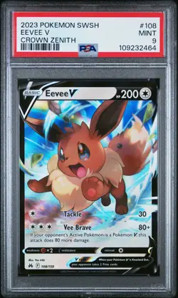 2023 POKEMON SWORD & SHIELD CROWN ZENITH #108 EEVEE V PSA 9 - Image 1