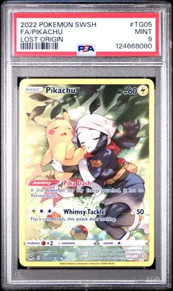 2022 POKEMON SWORD & SHIELD LOST ORIGIN #TG05 FULL ART/PIKACHU PSA 9 - Image 1