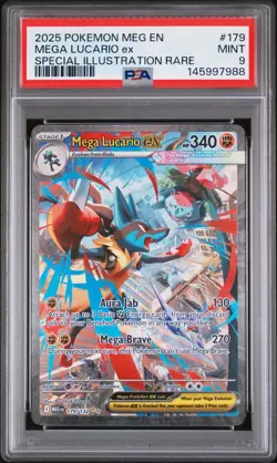 2025 POKEMON MEGA EVOLUTION ILLUSTRATION RARE #179 MEGA LUCARIO EX PSA 9 - Image 1