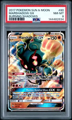2017 POKEMON SUN & MOON BURNING SHADOWS #80 MARSHADOW GX PSA 8 - Image 1