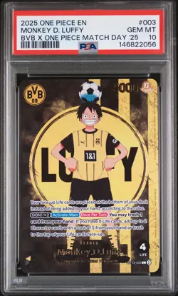 2025 ONE PIECE PROMOS BVB X ONE PIECE MATCH DAY 2025 #003 MONKEY D. LUFFY PSA 10 - Image 1