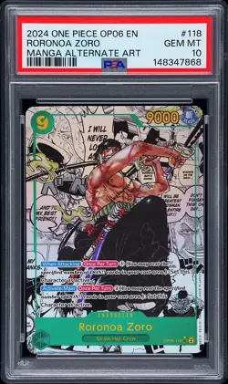 2024 ONE PIECE OP06-WINGS OF THE CAPTAIN MANGA ALTERNATE ART RORONOA ZORO PSA 10 - Image 1