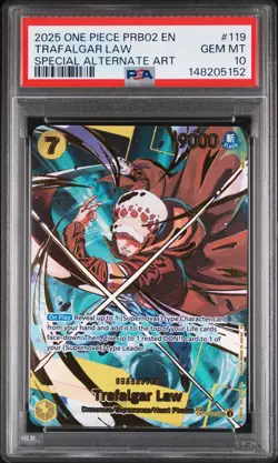 2025 ONE PIECE PRB02 SPECIAL ALTERNATE ART #119 TRAFALGAR LAW PSA 10 - Image 1