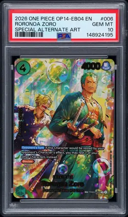 2026 ONE PIECE OP14-EB04-THE AZURE SEA'S SEVEN #006 RORONOA ZORO PSA 10 - Image 1