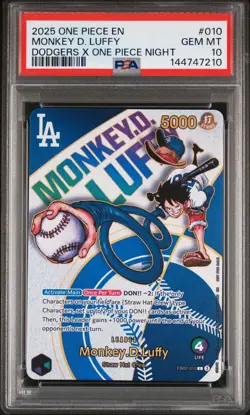 2025 ONE PIECE PROMOS DODGERS X ONE PIECE NIGHT #010 MONKEY D. LUFFY PSA 10 - Image 1