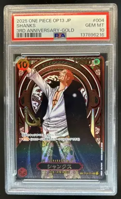 2025 One Piece 3rd Anniversary Shanks Gold #OP09-004 PSA 10 - Image 1