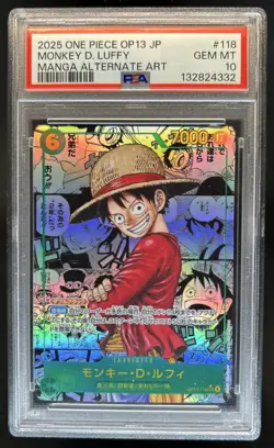 2025 One Piece Carrying On His Will Monkey D Luffy Manga Alt Art OP13-118 PSA 10 - Image 1