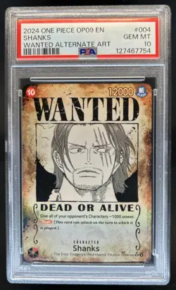 2024 One Piece Emperors New World Shanks Wanted Alt Art #OP09-004 PSA 10 - Image 1