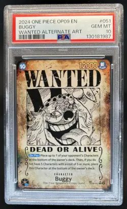 2024 One Piece Emperors New World Buggy Wanted Alt Art #OP09-051 PSA 10 - Image 1