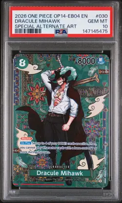 2026 ONE PIECE OP14-EB04-THE AZURE SEA'S SEVEN #030 DRACULE MIHAWK PSA 10 - Image 1