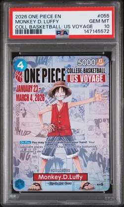 2026 ONE PIECE PROMOS ONE PIECE COLLEGE BK: US VOYAGE MONKEY D. LUFFY PSA 10 - Image 1