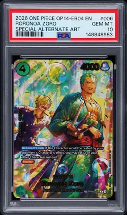 2026 ONE PIECE OP14-EB04-THE AZURE SEA'S SEVEN ALTERNATE ART RORONOA ZORO PSA 10 - Image 1