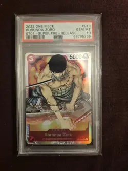 Bandai One Piece Roronoa Zoro ST01-013 Super Pre-Release Foil PSA 10 - Image 1