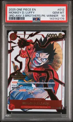 2025 One Piece EN 3rd Anniversary 3 Brothers Pack Winner Monkey D. Luffy PSA 10 - Image 1