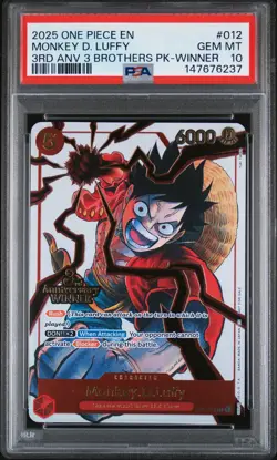 2025 ONE PIECE 3RD ANV TOURNAMENT 3 BROTHERS PACK WINNER MONKEY D. LUFFY PSA 10 - Image 1