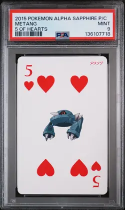 2015 POKEMON ALPHA SAPPHIRE PLAYING CARDS 5 OF HEARTS METANG PSA 9 - Image 1