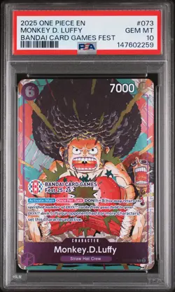2025 ONE PIECE PROMOS BANDAI CARD GAMES FEST #073 MONKEY D. LUFFY PSA 10 - Image 1