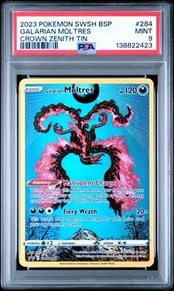 2023 POKEMON SWSH BLACK STAR PROMO CROWN ZENITH TIN #284 GALARIAN MOLTRES PSA 9 - Image 1