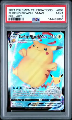 2021 POKEMON CELEBRATIONS #009 FULL ART/SURFING PIKACHU VMAX PSA 9 - Image 1