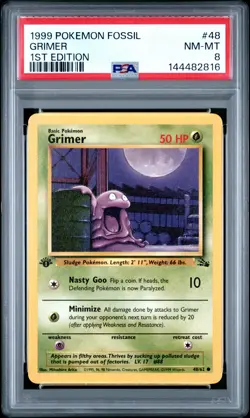 1999 POKEMON FOSSIL 1ST EDITION #48 GRIMER PSA 8 - Image 1
