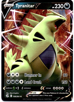 Pokemon TCG Tyranitar V 158/264 Swsh08 Fusion Strike Holo Rare Near Mint - Image 1